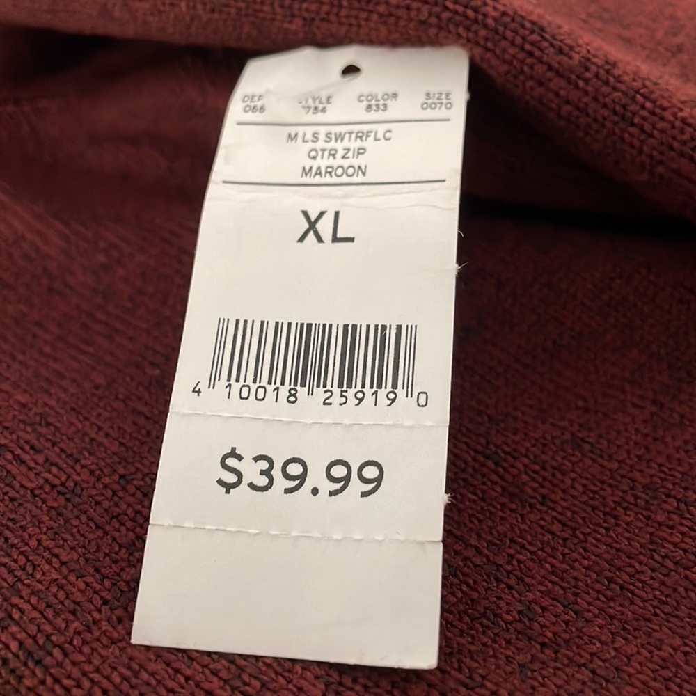 NWT Eddie Bauer quarter zip fleece sweater in maroon. 100% polyester. Men’s XL. - Picture 9 of 11